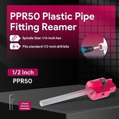 PPR50 1/2&Prime; Head Plastic Pipe Fitting Reamer & 1/4&Prime; Hex Shaft Fit for 1/2&Prime; Drills