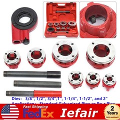 7 Size(3/8&rdquo;-2&Prime;)Dies Hand Ratchet Pipe Threader Set Plumbing Reversing Knob Tool