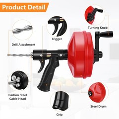 35 FT Double Mode Drain Snake Tools, 14-in-1 Drain Auger for Sink and Drain U&hellip;