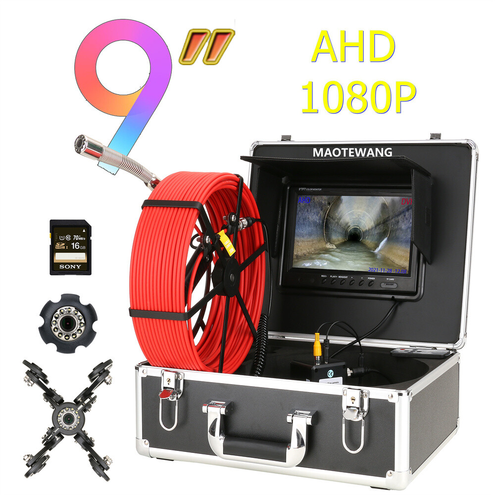 9inch Sewer Drain Pipe Inspection Video Camera DVR 16GB Industrial Endoscope 30M