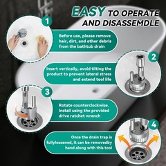 3/8&Prime; Tub Drain Removal Tool with Ratchet Wrench for Bathtub & Sink Plumbing Repa