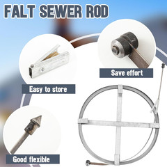 Flat Sewer Rod 3/4&Prime; x 50&prime; Plumbing Snake with Adjustable Grip Handle