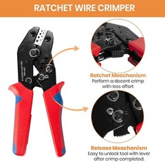 Amliber Ratchet Wire Crimper Tool for Open Barrel Terminals, Crimping Tool Red 2