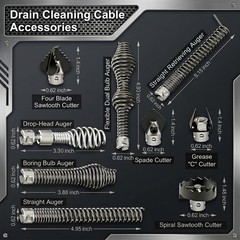 Drain Snake Drill Attachment Kit, 11-Piece Cutter Heads Silver