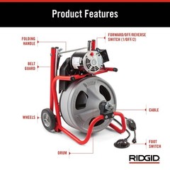 RIDGID K-400 Drain Cleaning Snake 120V Drum Machine C-32IW 3/8&Prime; x 75 ft. Cable