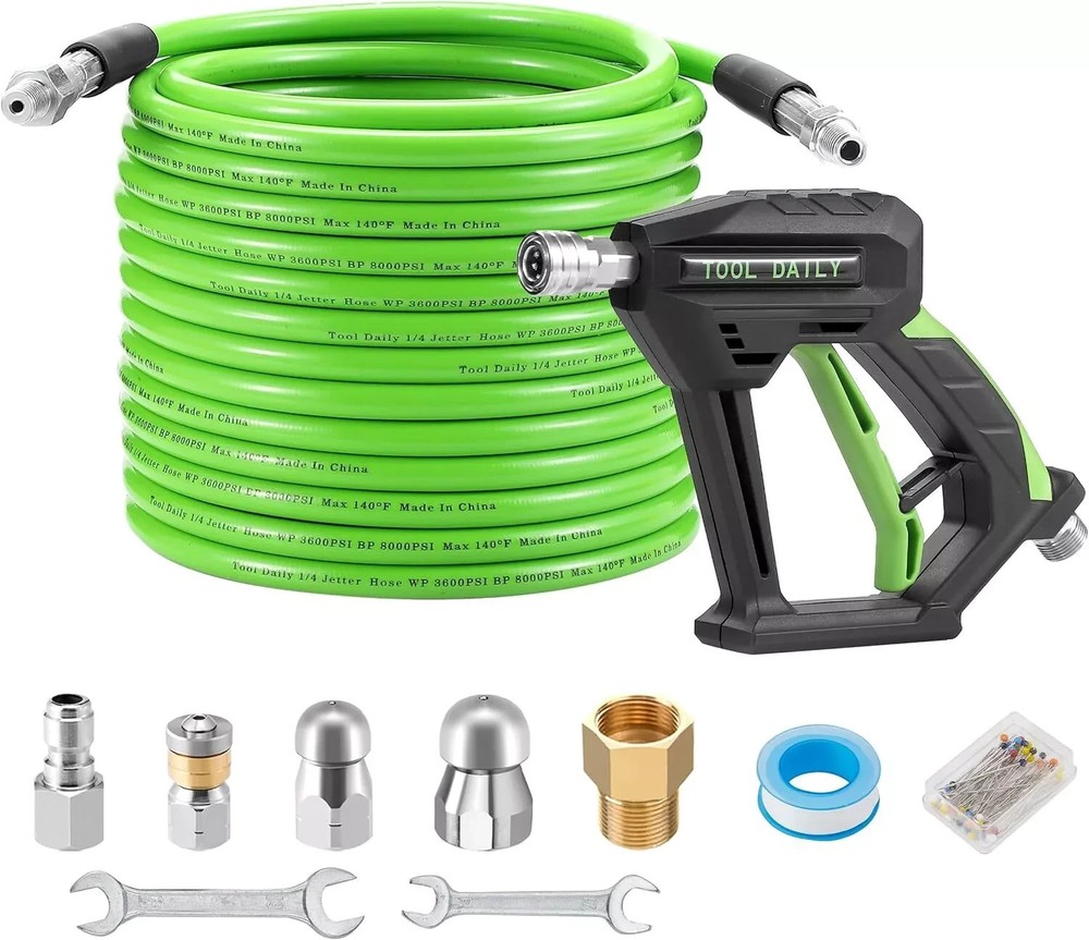 Tool Daily Sewer Jetter Kit for Pressure Washer 50 FT, Short Power Washer Gun