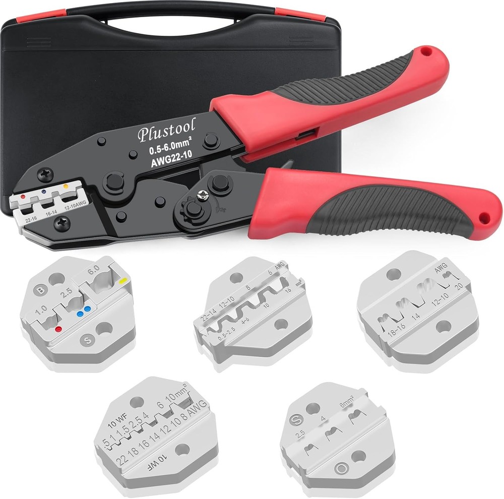 Plustool 6PCS Crimping Tool Set &ndash; Ratcheting Wire Crimper &ndash; for Heat Shrink, Ins