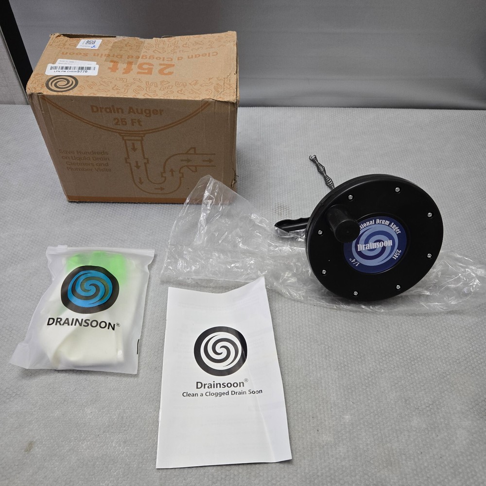 Drainsoon Auger 25 Foot, Plumbing Snake Drain Auger Sink Auger Hair Clog Remover