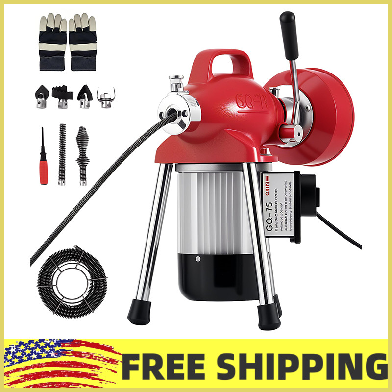 Auto-Feed Sewer Snake Drain Cleaning Machine W/66FT x 5/8&Prime; & 16FT x 3/8&Prime; Cables
