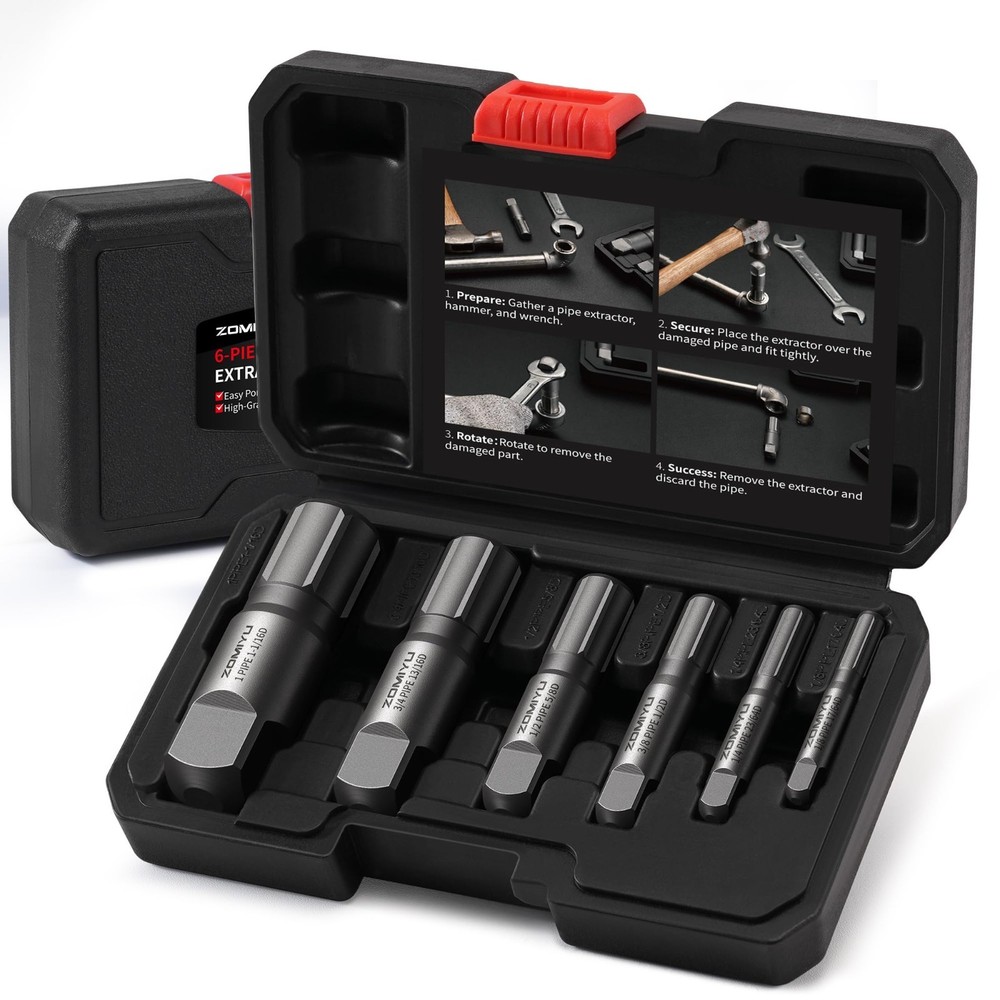 Heavy Duty Pipe Extractor Set, 6-Piece Steel Tool for Removing Damaged Pipes & F
