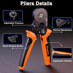 Self-Adjusting Ratchet Crimping Tool Set for Insulated Ferrules &ndash; 0.25-10mm&sup2;