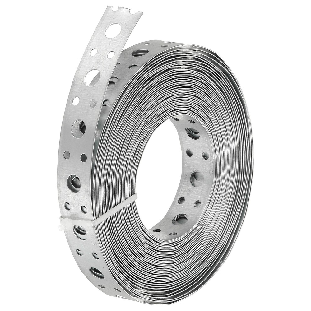 3/4 Inch x 33 ft 0.6mm Thickness Galvanized Pipe Strap Multiple, Silver Tone