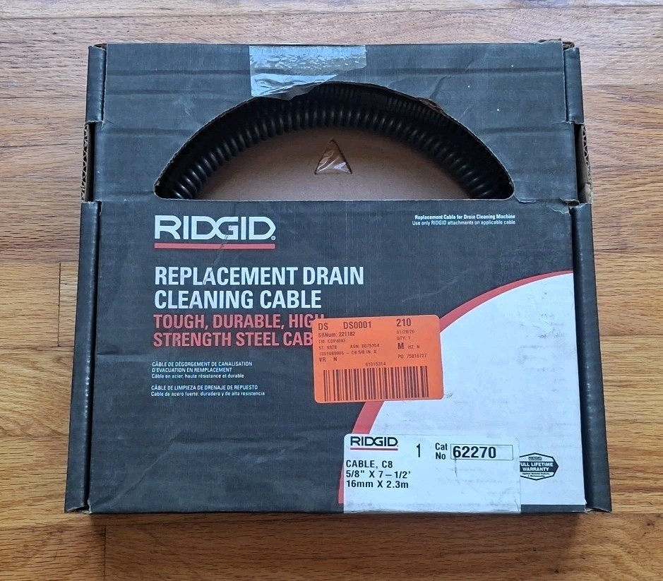 Ridgid 5/8&Prime; x 7-1/2&prime; Drain Cleaning Machine Cable 62270