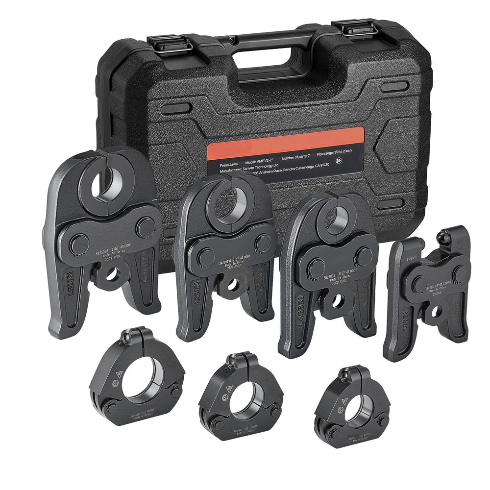 7 &ndash; Piece Pressing Kit 1/ 2 to 2 Inch with Jaws, Rings, Actuator and Case
