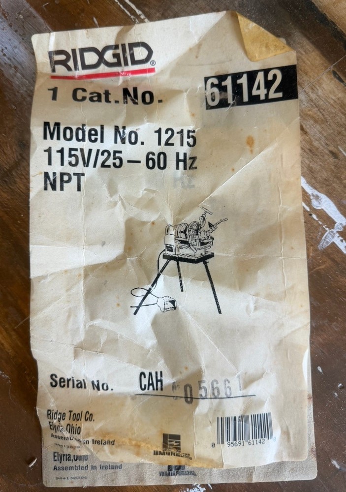 NEW RIDGID 1215 Pipe Threading Machine NPT 115V 25-60Hz Model 61142