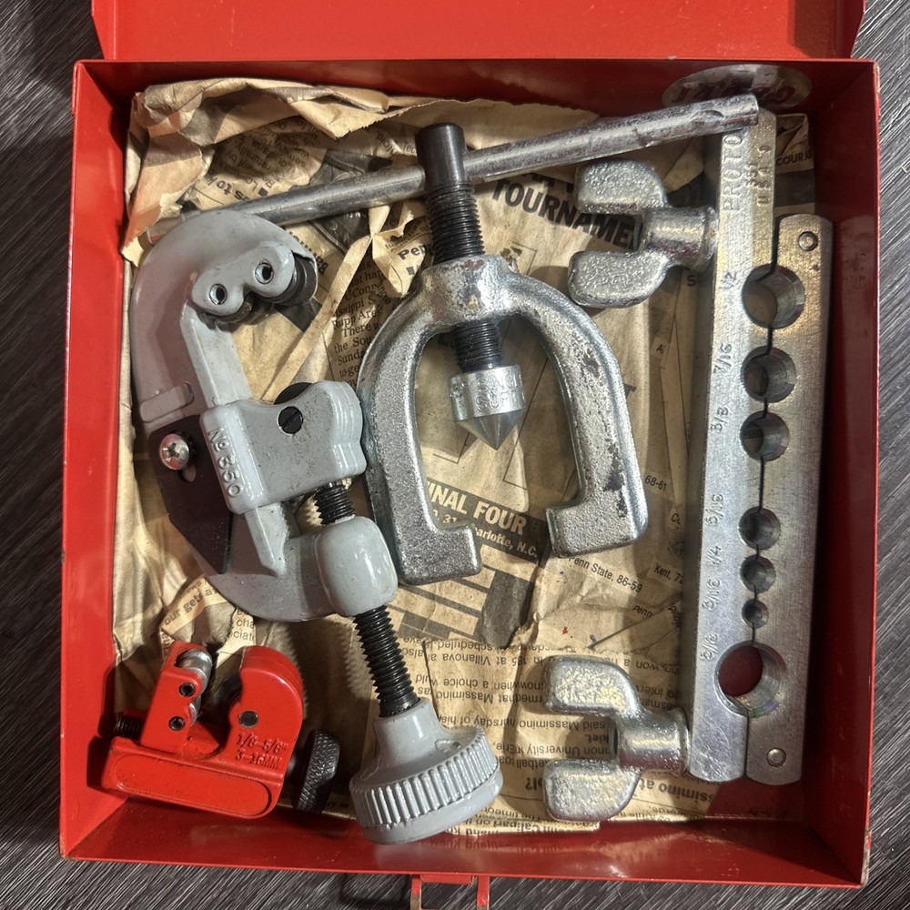 PROTO Tools USA No. 351 Flaring Tool Kit No. 350 Tubing Cutter w/ Metal Case
