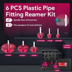 6 Piece Plastic Pipe Fitting Reamer Kit for 1/2&Prime; Drill PVC Pipe Reamer CPVC PVC
