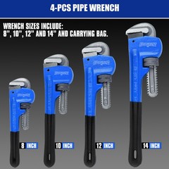 4pc Heavy Duty Pipe Wrench Set Monkey Heat Treated Adjustable 8&Prime; 10&Prime; 12&Prime; 14&Prime; NEW