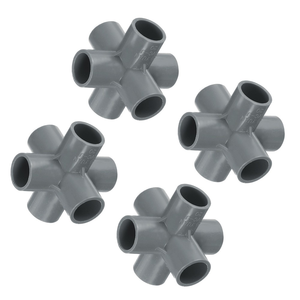 4 Set 6 Way Pipe Fittings 1/2&Prime; Elbow Pipe Connector Build Grade 90 Degree Grey