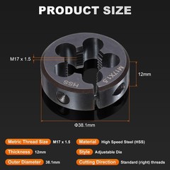 M17 x 1.5 Round Die Adjustable Right Hand Metric Machine Threaded HSS Tool