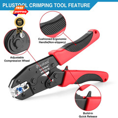 Plustool Crimping Tool for Insulated Electrical Connectors AWG Red&black