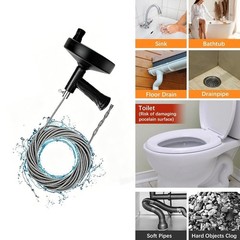 Drain Auger 25ft 1/4in Drum Plumbing Drain Snake Clog Remover Autofeed Black