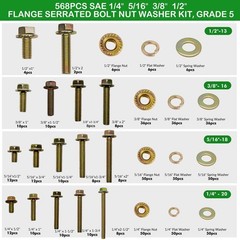 568pcs SAE 1/4&Prime; 5/16&Prime; 3/8&Prime; 1/2&Prime; Flange serrate Bolt and nut,Spring and Flat W&hellip;