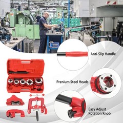Ratchet Pipe Threader Kit Ratcheting Pipe Threading Hand Tool 5 Dies