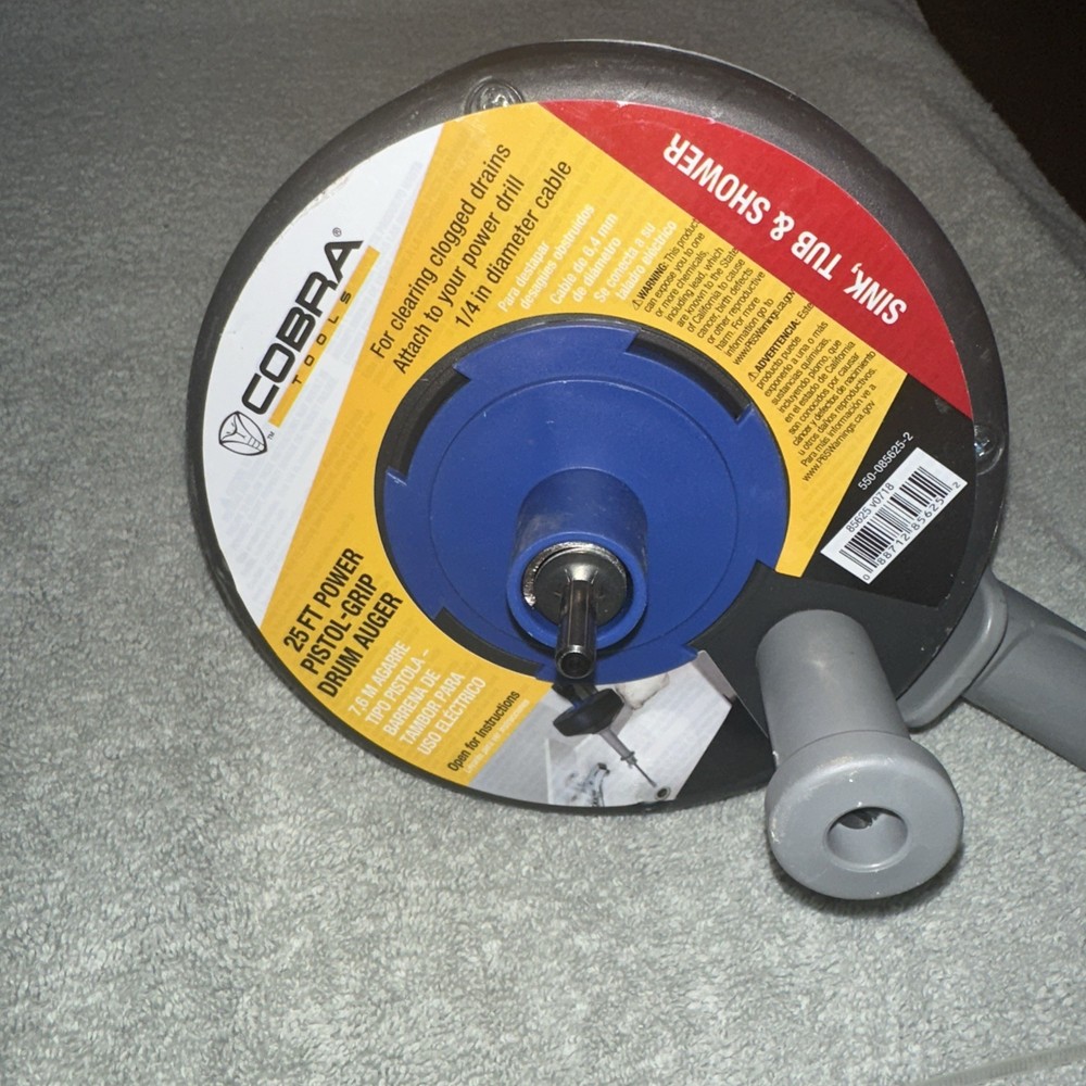 Cobra Products Pistol Grip Power Drum Drain Auger 1/4 In x 25 Ft