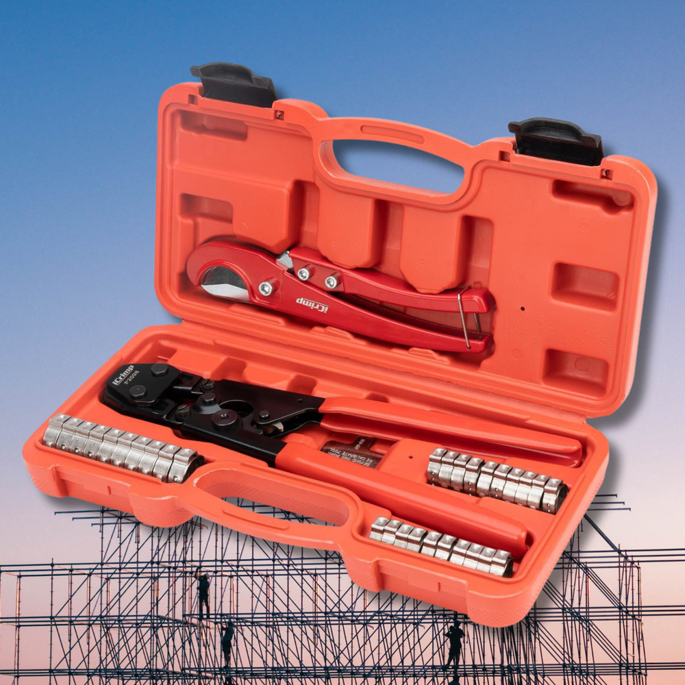 PEX Clamp Tool Kit 3 8-1 w Rings & Tubing Cutter &ndash; All-in-one Crimping Set