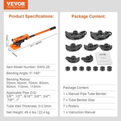 VEVOR Manual Pipe Tube Bender 3/8&Prime; to 1&Prime; OD with 7 Dies 180&deg; Bending Tools