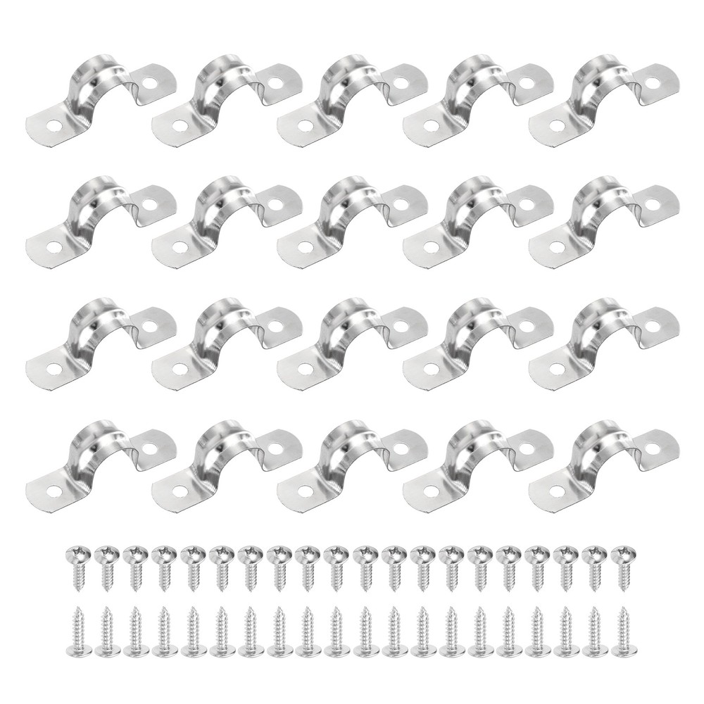 20Pcs 14mm(9/16&Prime;) 304 Stainless Steel Rigid Pipe Strap with Screws, Silver