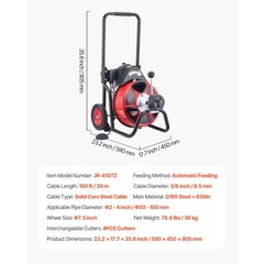 100ft 3/8&Prime; Drain Cleaner Machine Electric Drain Auger Auto Feed W/ Cutters