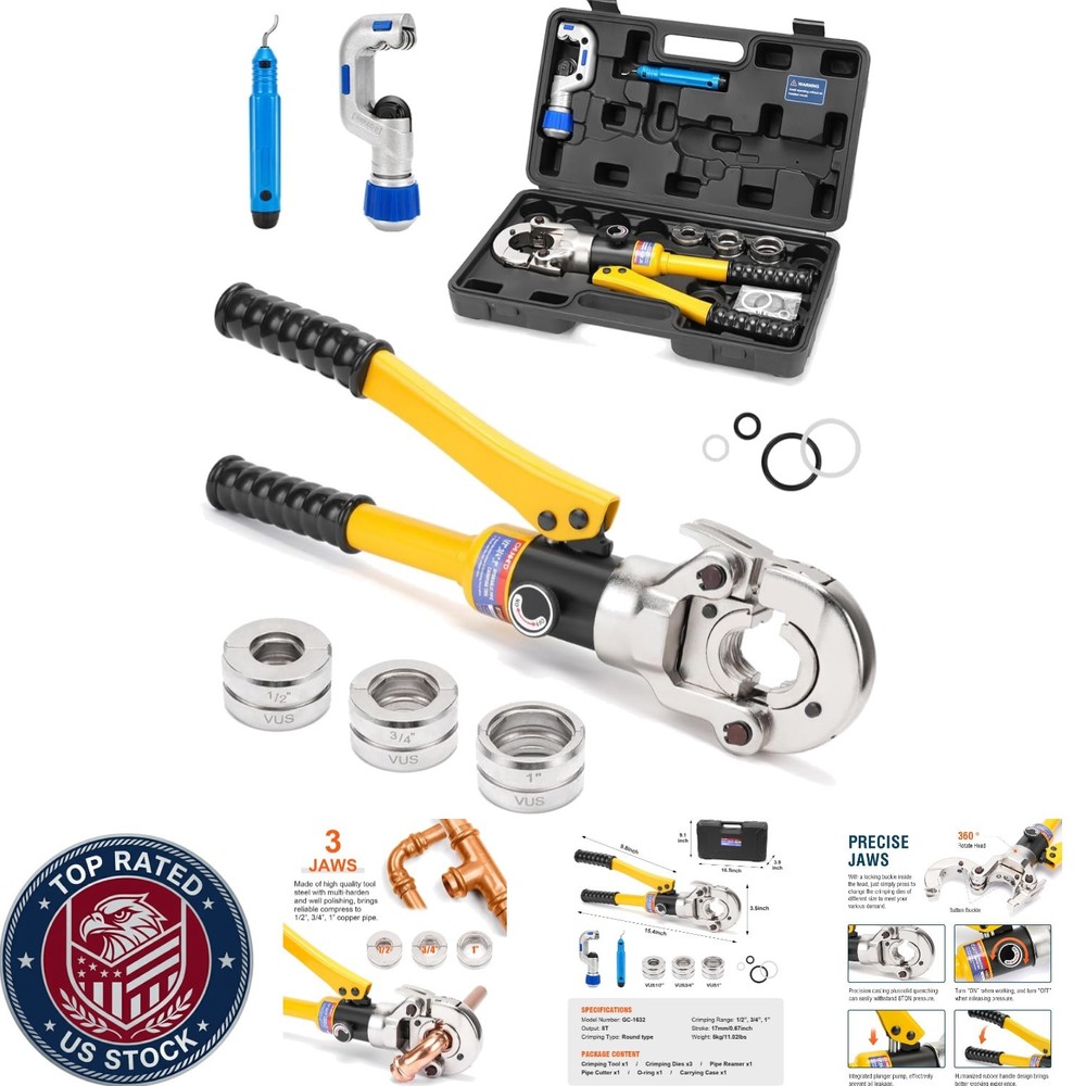 1/2, 3/4, 1&Prime; PEX Crimping Tool Kit with Pipe Cutter & Ergonomic Grip