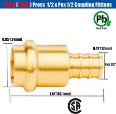12 Pack 1/2&Prime; Press Propress X 1/2&Prime; PEX Adapter Crimp Fittings Brass Coupling Con