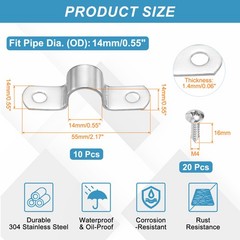 10Pcs 14mm(9/16&Prime;) Two Hole Rigid Pipe Strap with Screws, Silver