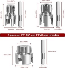 3pcs PVC Pipe Threader Kit 1 2 3 4 1 Inch Internal External Thread Tool Plumbing