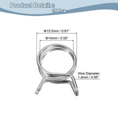 15Pcs 14mm/0.55inch Double Wire Spring Hose Clamp