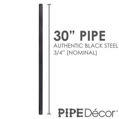 3/4&rdquo; x 30&rdquo; Black Steel Plumbing Pipe, Pre Cut, 3/4&Prime; x 30&Prime;, Gray