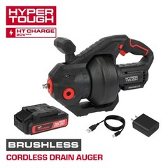 Hyper Tough 20V Brushless Cordless Drain Auger with 2.0Ah Battery
