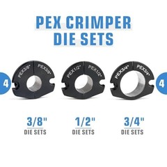 PEX Crimping Tool Kit with Cutter &ndash; 1/2&Prime;, 3/4&Prime;, 1&Prime; Copper Crimp Ring, Easy Use