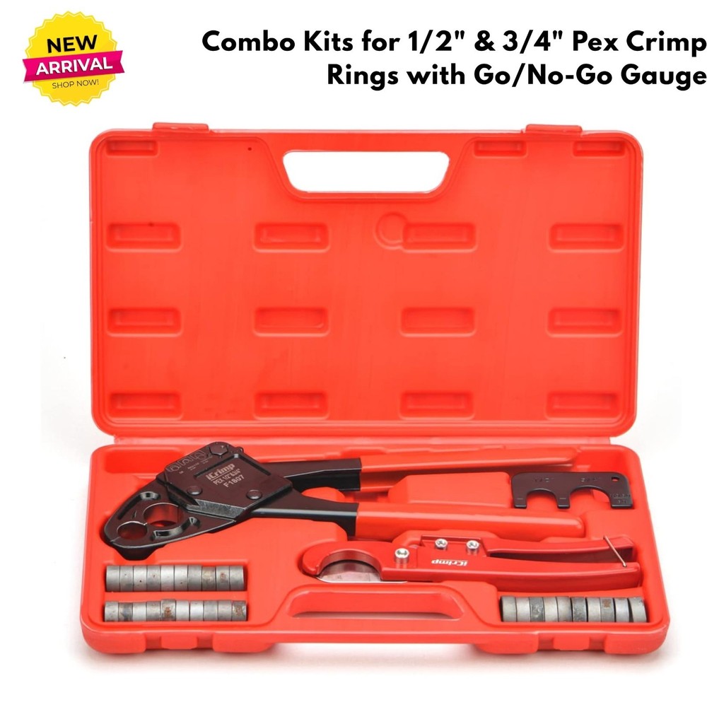 Angle PEX Crimping Tool w/ Pipe Cutter for 1/2&Prime; & 3/4&Prime; PEX Crimp Copper Rings