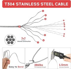 Stainless Steel Cable 328FT with 200PCS 1/16&rdquo; Aluminum Crimping Loop Sleeves Kit