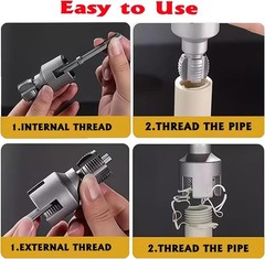 PVC Pipe Threader Kit, 2 Piece Set, 1/2&Prime; 3/4&Prime; 1&Prime; NPT Sizes, Dual-Function Intern