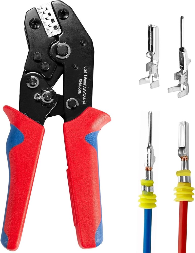 Amliber Ratchet Wire Crimper Tool for Open Barrel Terminals, Crimping Tool Red 2