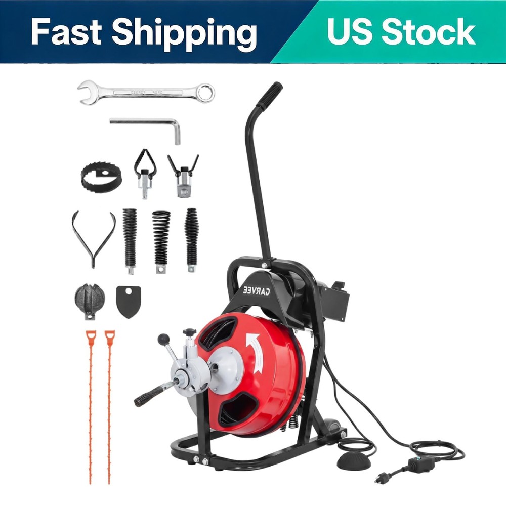 Drain Cleaner Machine 75FT 3/8 Inch Portable Auto Feed Sewer Snake