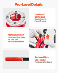 Ratchet Pipe Threader Kit w/ 4 Dies 1/2-1-1/4 in NPT Plumbing Tool Set
