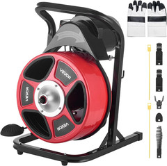 Drain Cleaner Machine 50 FT X 1/2 Inch, Manual Feed Sewer Snake Auger with 4 Cut