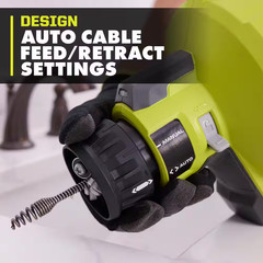 ONE+ 18V Cordless Drain Auger with 25 Ft Cable, LED Light, Auto Feed/Retract, Ca