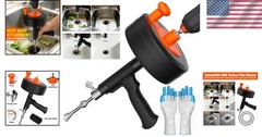25FT Drill Powered Drain Auger Snake Tool for Fast Unclogging &ndash; Includes Gloves